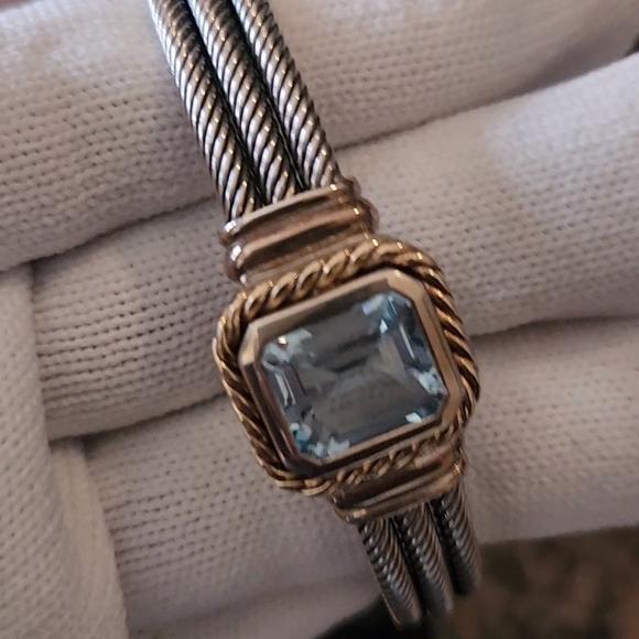 BLUE stone 3 row sterling and 18kt bracelet. - Picture 4 of 7